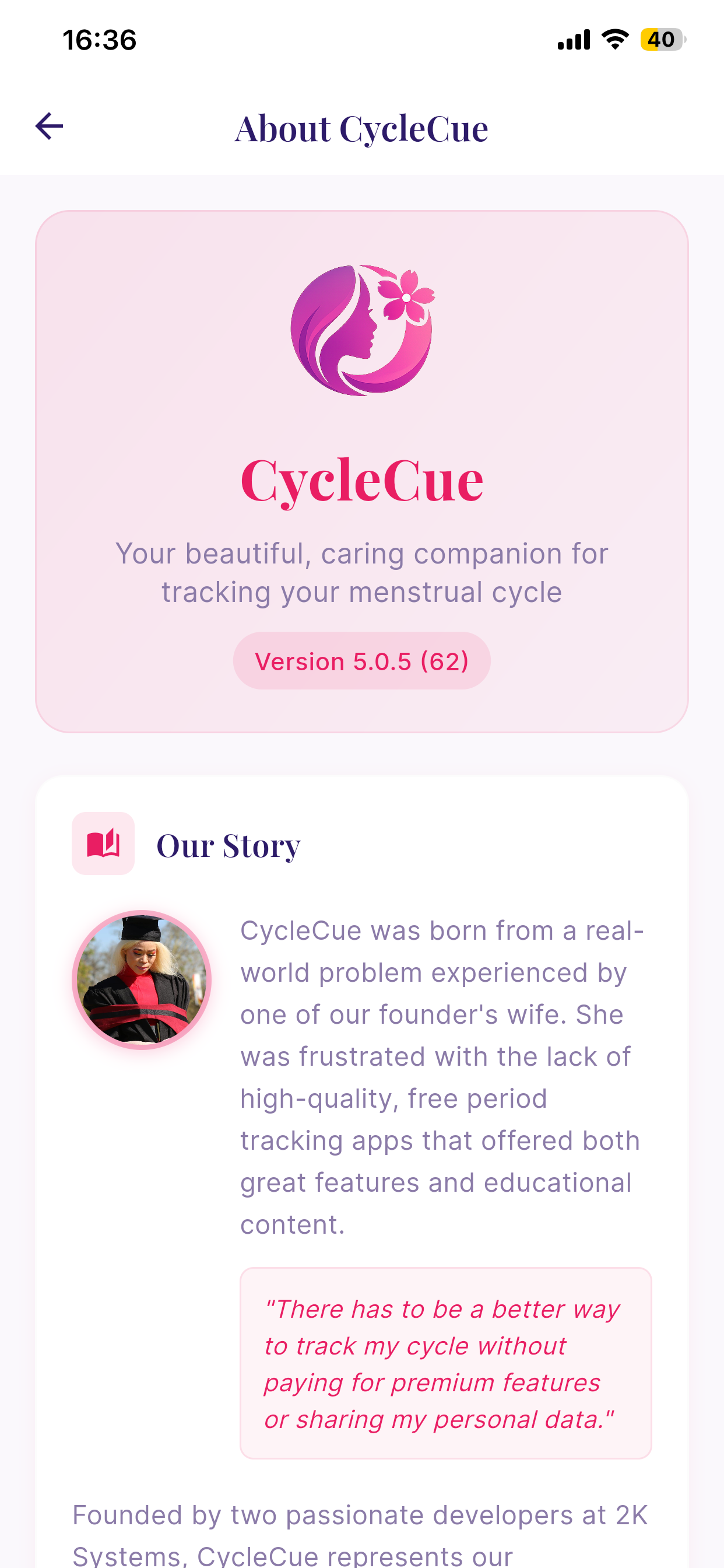 The CycleCue about screen